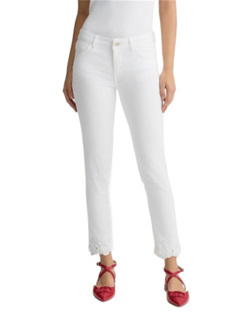 pantalone donna 5 tasche uncinetto cotone bianco LIU JO | WA5457-T4033M9603